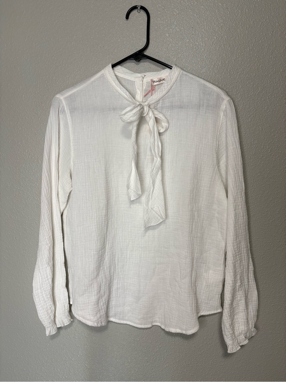 Mauve Girls White Tie-Neck Blouse NWT Size 20Y 100% Cotton
